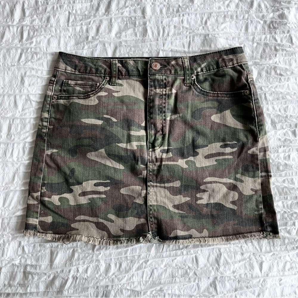 Forever 21- Green and Brown Camo Denim Mini Skirt